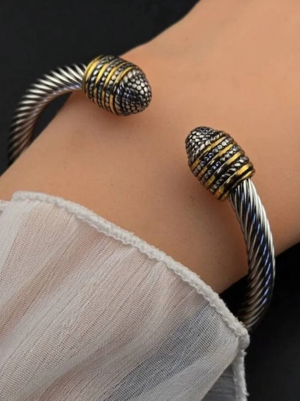 Silver and Gold Cable Cuff Bracelet